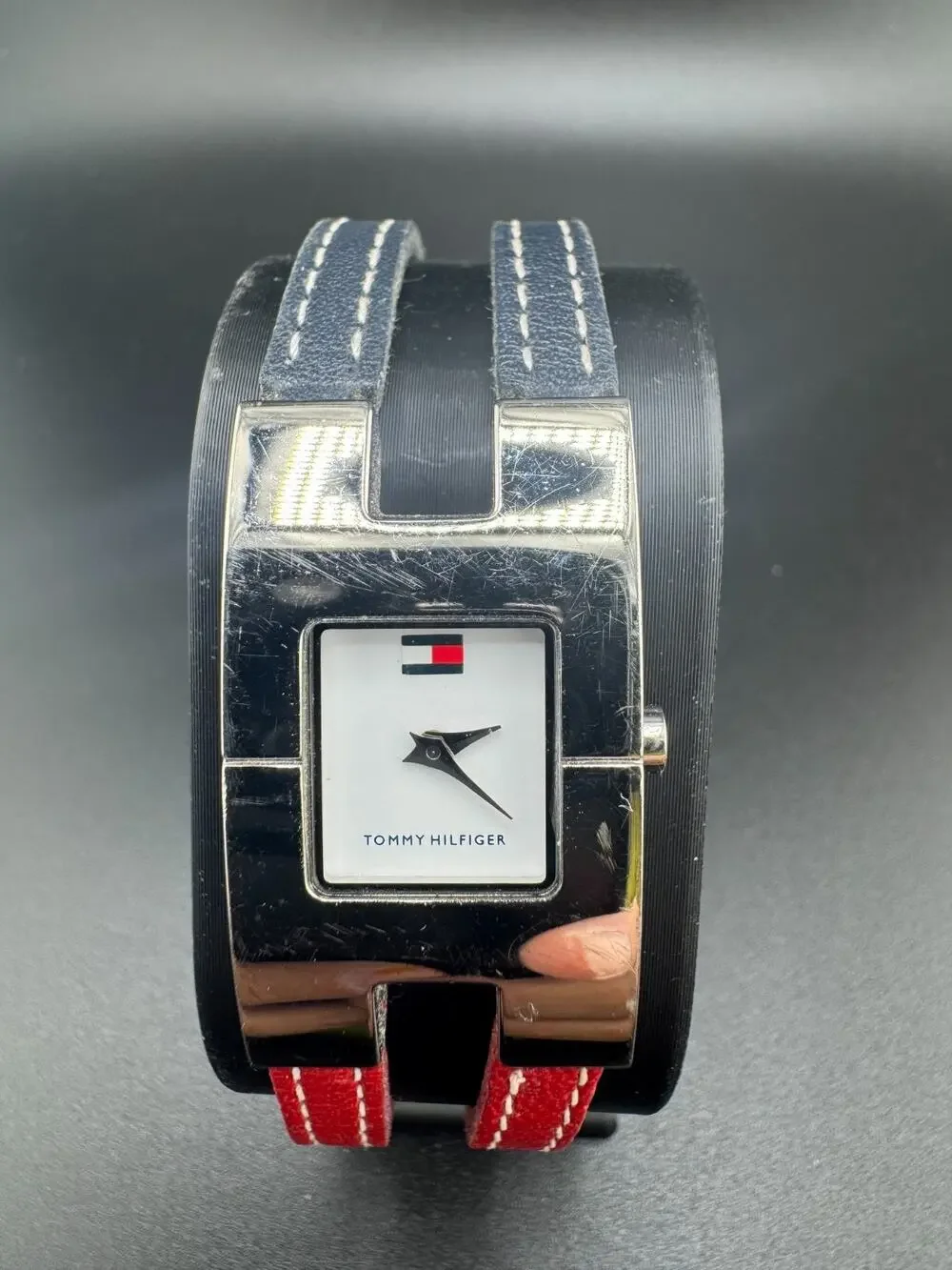 Tommy Hilfiger Watch Chunky Case Navy Red Dual Strap